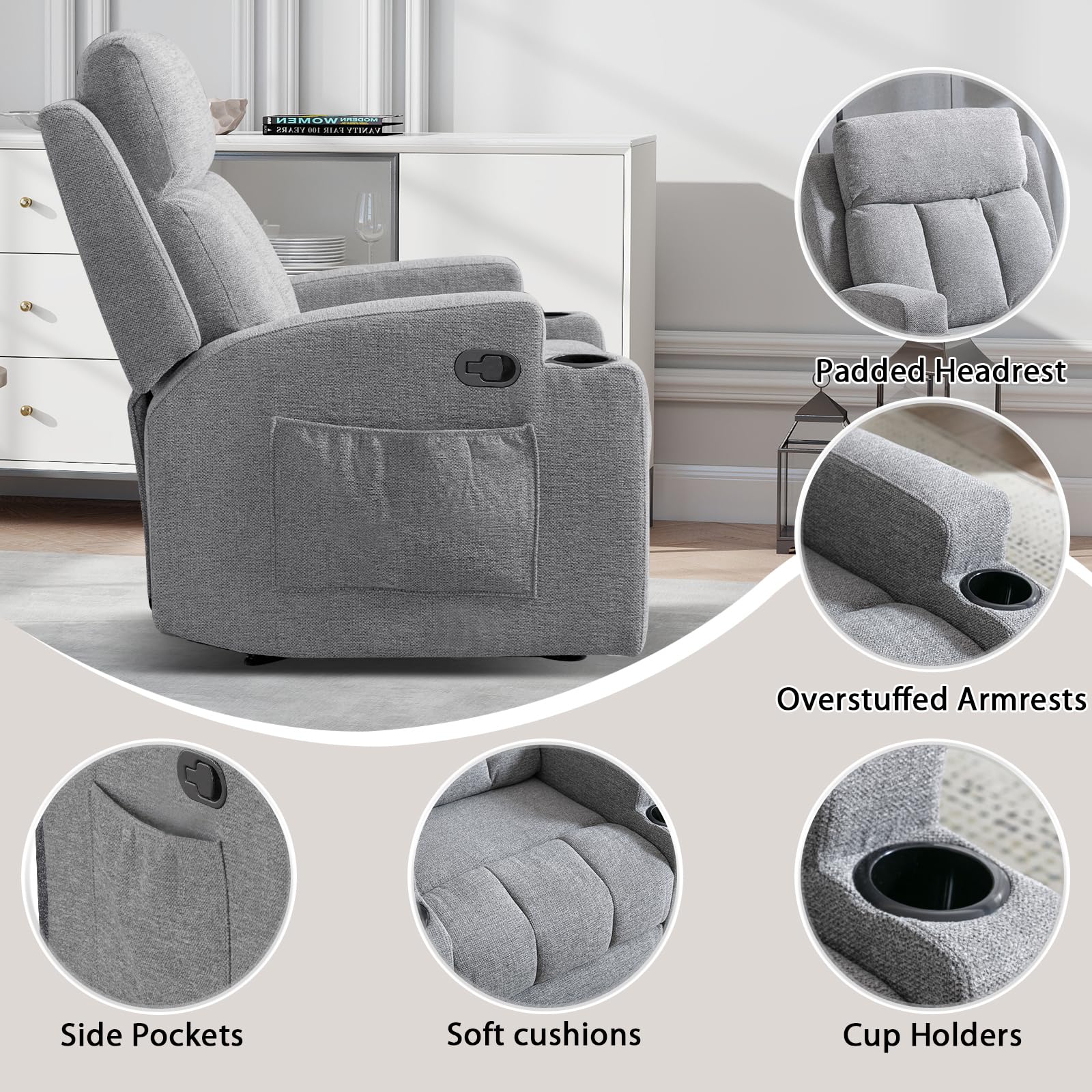 Amazon.com: CANMOV Manual Recliner Chair with Massage & Heat,Soft